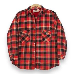 Vintage Klondike Quilted Flannel Shirt Shacket Red Plaid Jacket Men L Grunge USA